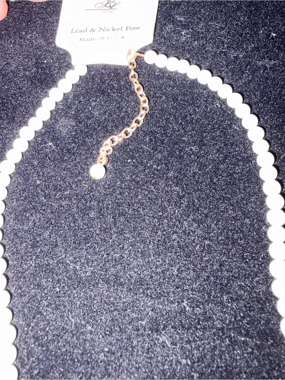Handmade White Beaded Necklace with Gold Triangle Charms